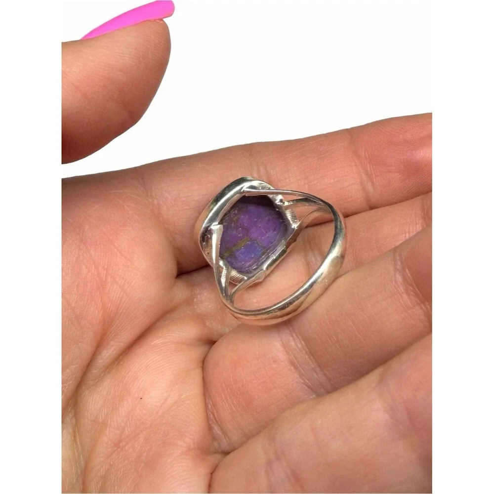 Kingman Purple Copper Turquoise Ring Size 10 Solid 925 Sterling Silver